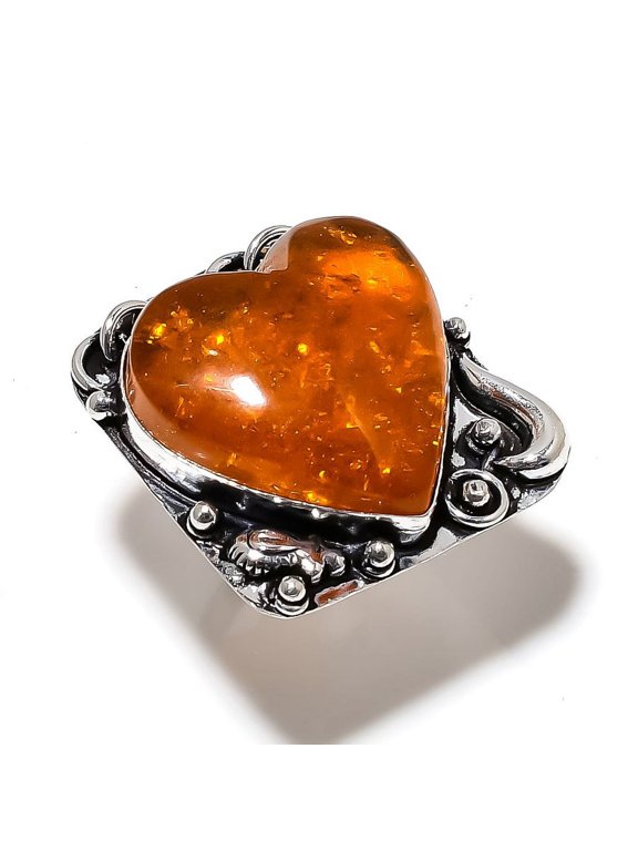 Natural Baltic Amber Gemstone Handmade 925 Sterling Silver Ring Size 7