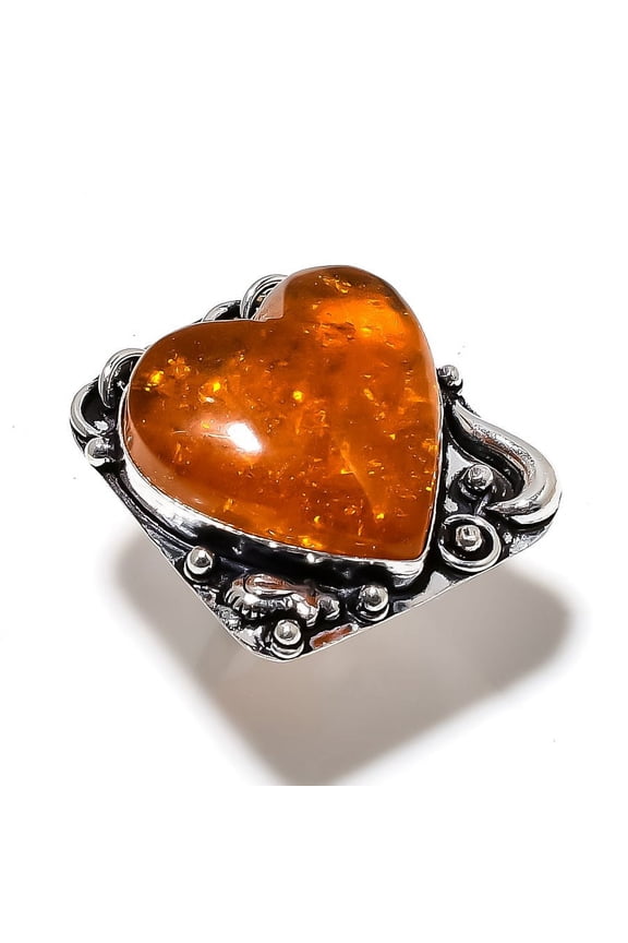 Natural Baltic Amber Gemstone Handmade 925 Sterling Silver Ring Size 7