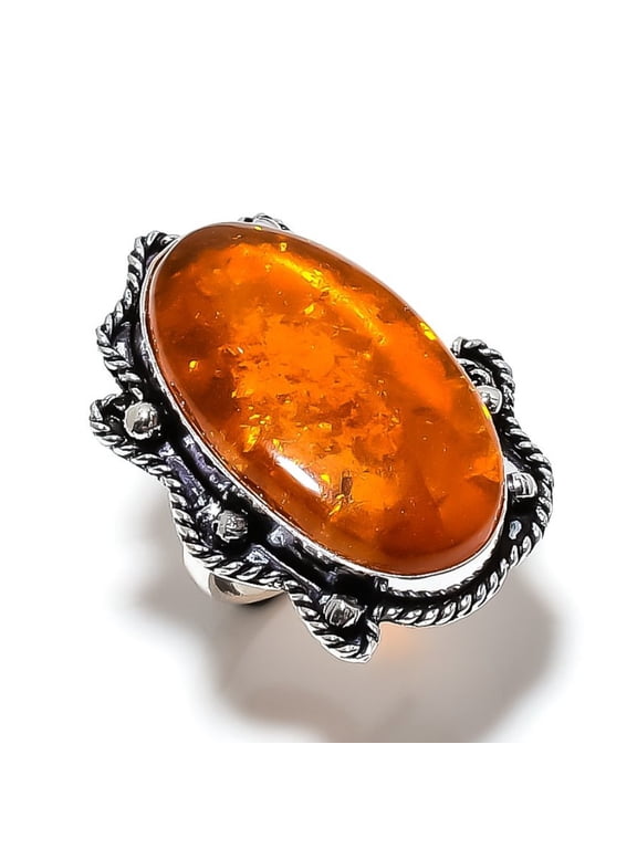 Natural Baltic Amber Gemstone Handmade 925 Sterling Silver Ring Size 7