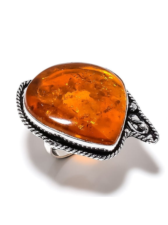 Natural Baltic Amber Gemstone Handmade 925 Sterling Silver Ring Size 8