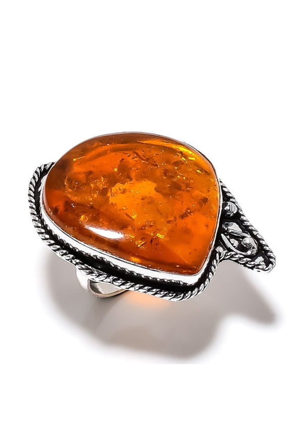 Natural Baltic Amber Gemstone Handmade 925 Sterling Silver Ring Size 8