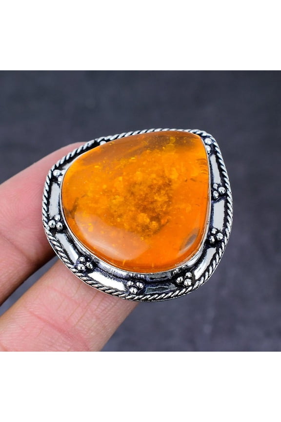 Natural Baltic Amber Gemstone Handmade 925 Sterling Silver Ring Size 8
