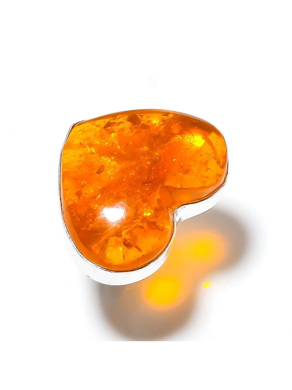 Natural Baltic Amber Gemstone Handmade 925 Sterling Silver Ring Size 8
