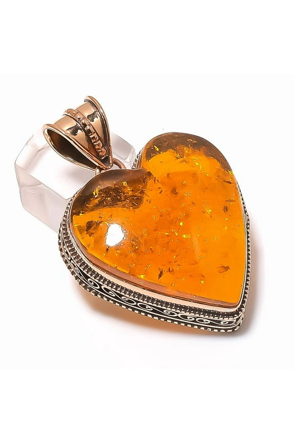 Natural Baltic Amber Gemstone Handmade Copper Jewelry Pendant 1.97"