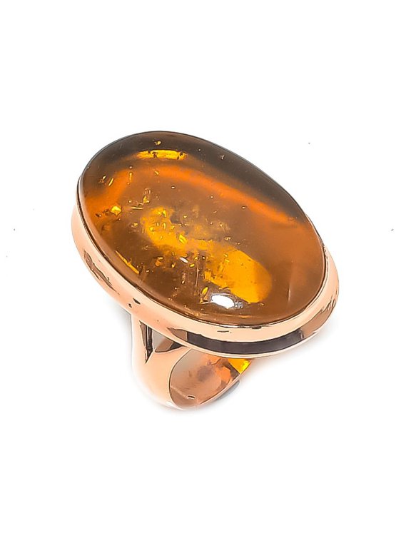 Natural Baltic Amber Gemstone Handmade Copper Jewelry Ring Size 7