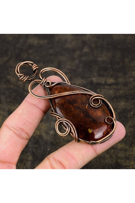 Natural Baltic Amber Gemstone Handmade Copper Wire Wrap Pendant 3.43