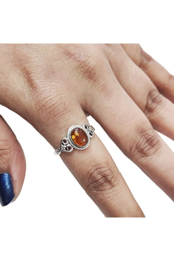 Natural Baltic Amber Ring, Baltic Amber Gemstone Ring, Tiny Bohemian Ring, 925 Sterling Silver, Designer Womens Ring, Christmas Thanksgiving, Handmade Statement Jewelry, Natural Amber