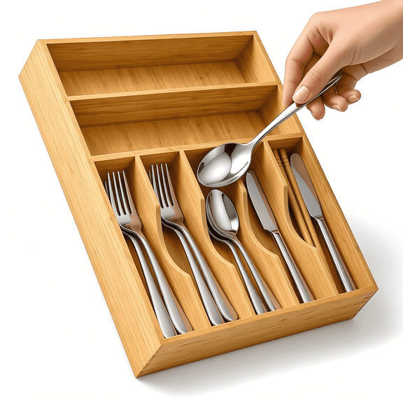Wuxiuli Natural Bamboo 7-Slot Utensil Organizer for Drawers 1pack