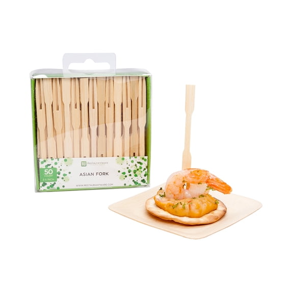 Natural Bamboo Asian Fork - Retail Pack - 3 1/2" - 500 count box