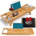 thumbnail image 1 of SereneLife 2 in 1 Bed and Bath Tray - Foldable Bamboo Bathtub Caddy with Adjustable Length, Non-Slip, Device Holder, Wine Glass Slot, Expandable for Comfortable Bathing (Folding, Soft Back, Gift Set), 1 of 7