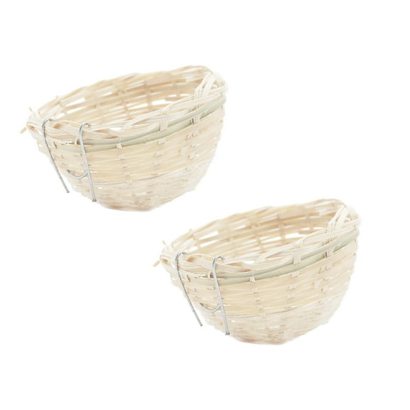 Natural Bamboo Bird Nest - Small Woven Cage Accessory for Parrots, Lovebirds & Cockatiels, 3.9x2.4" Cozy Resting & Breeding Hut with Secure Metal Hanging Hook