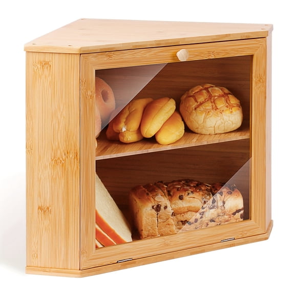 Natural Bamboo Bread Box with Hinged Lid - Large Capacity Double-Layer Flip-Top Countertop Storage, Farmhouse Pantry Organizer for Baked Goods, Easy Assembly Bread Keeper (Bamboo)