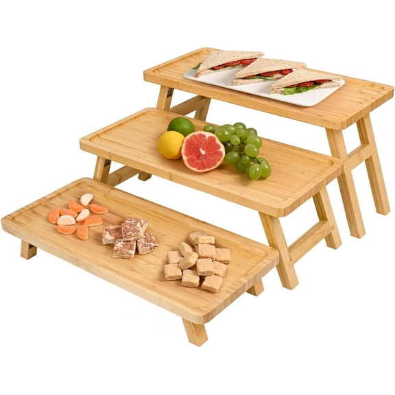 Natural Bamboo Cupcake Stand, Foldable 3 Tier Cupcake Display Stand Tower, Dessert Table Serving Tray for Birthday/Wedding/Christmas/Party, Charcuterie Boards