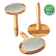 Natural Bamboo Deshedding Slicker Brush - for Matted Short and Long Haired Dogs Cats Gentle Easy Grooming