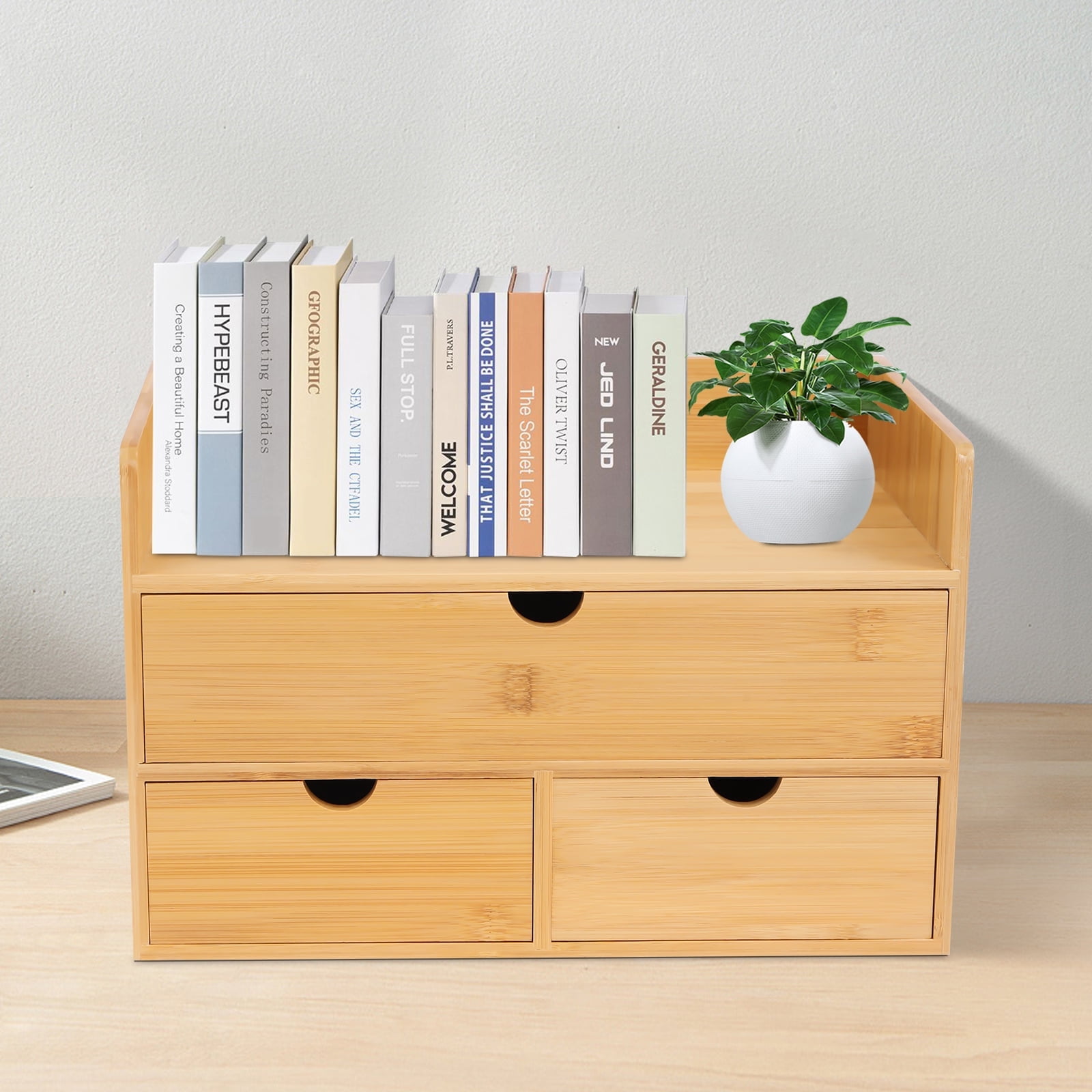 Natural Bamboo Desk Organizer with 3 Drawers, Eco-Friendly Storage for Office Supplies, Cosmetics, and Small Essentials