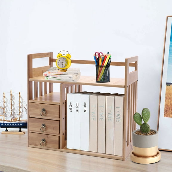 Natural Bamboo Desktop Bookshelf, 3-Tier Storage Rack, Easy to Assemble, Stylish and Eco-Friendly Organizer for Office, Kitchen, Bathroom, and Bedroom