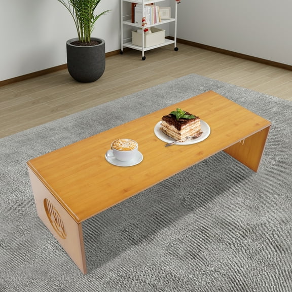 Natural Bamboo Foldable Desk with Arc-Safe Edges Pressing Technology, No Assembly, 1.97in Foldable Thickness Multi-Purpose for Laptops, Dining & Kids Study