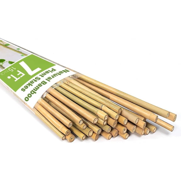 Natural Bamboo Garden Stakes, 7 ft Tall, 15-Pack for Tomatoes, Beans, Flowers & Climbing Plants