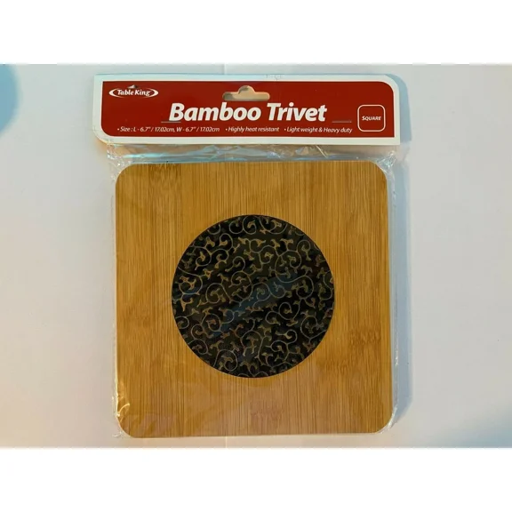 Natural Bamboo Heat Pad Trivet Kitchen Decor Pattern Design Square 6.7" X 6.7"