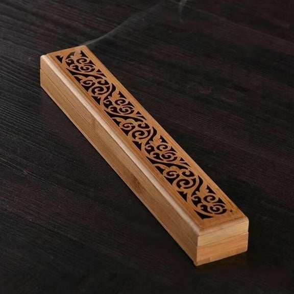 Natural Bamboo Incense Burner, Wooden Aromatherapy Base with Cover for Incense Sticks, Japanese Style Home Decor for Meditation
