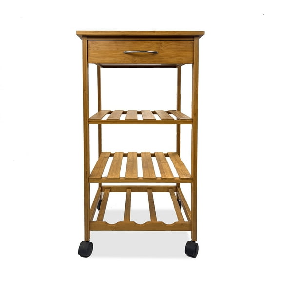 Natural Bamboo Kitchen Cart - 3-Tier Rolling Storage Cart with Drawer, 15"W X 15"D X 35"H