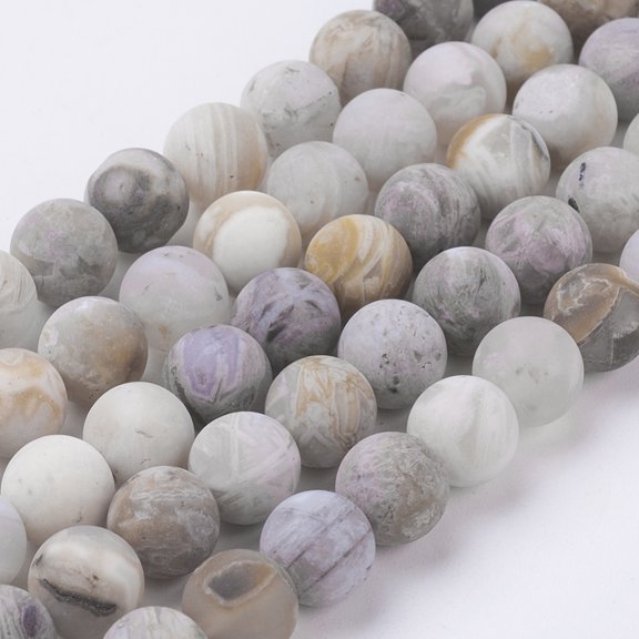 Natural Bamboo Leaf Agate Beads Strands Frosted Round 8mm Hole: 0.8mm about 47pcs/strand 15.3 inch(39cm)