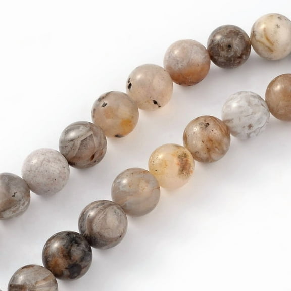 Natural Bamboo Leaf Agate Round Bead Strands 8mm Hole: 1mm 48pcs/strand 15.5 inch