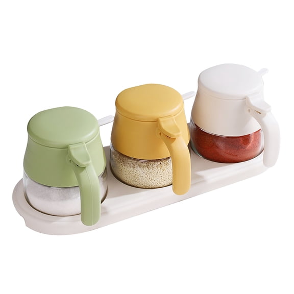 Natural Bamboo Lid and Spoon Seasoning Glass Container, Clear Glass Design, Non-slip Bamboo Base for Added Safety, Dust-proof and Moisture-proof Construction, Good Grip Handle,