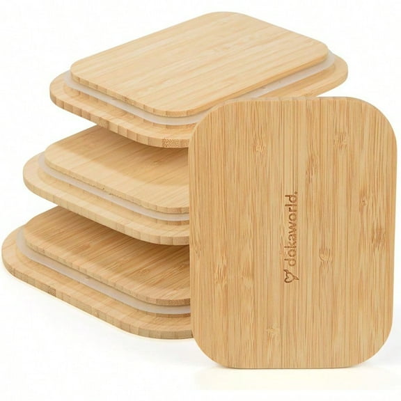 Natural Bamboo Lids Set for Food Storage Glass Containers 4pcs - Lids are compatible with all Glass Food Storage Containers Sets