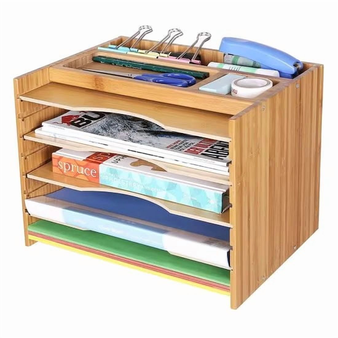 Natural Bamboo Office Book Magazine File Rack Desk Organizer with ...
