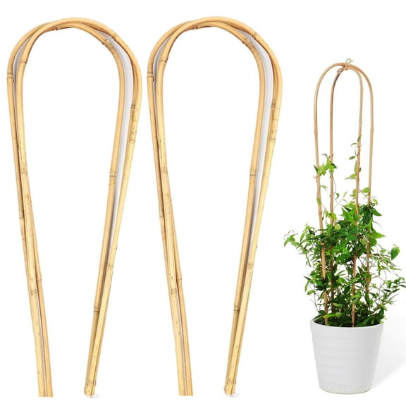 Natural Bamboo Plants Trellis,Bexikou 10 Pack Bamboo U Trellis Support with Ties,16 Inch U-Shape Plant Stake,Garden Trellis for Plants, Climbing Flowers and Vines, Ivy, Outdoor Planting