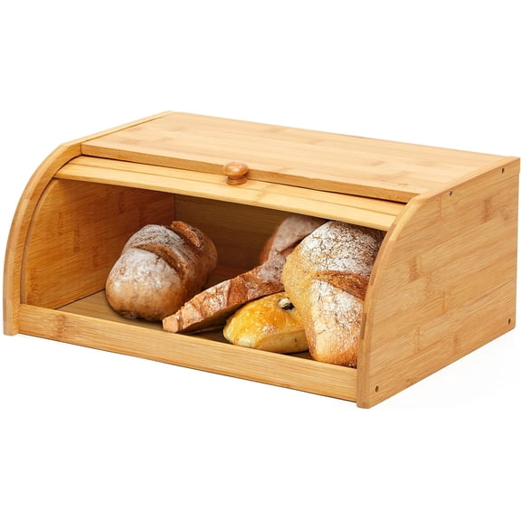 Natural Bamboo Roll Top Bread Box Kitchen Food Storage - Assembly Required