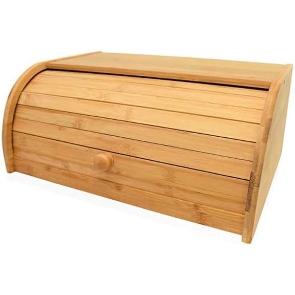 Natural Bamboo Roll Top Bread Box Kitchen for Countertop Food Storage, Large, NO ASSEMBLY REQUIRED