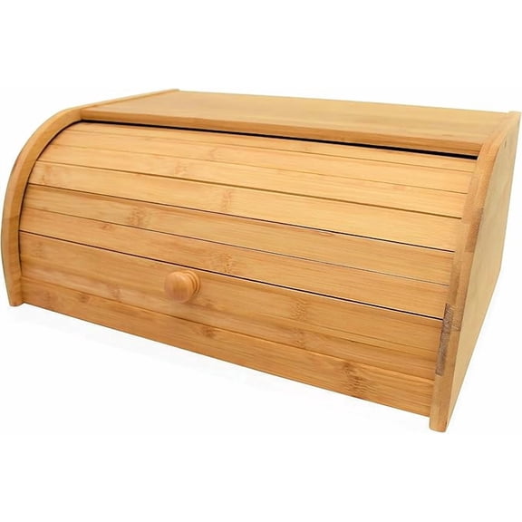 Natural Bamboo Roll Top Bread Box Kitchen for Countertop Food Storage, Large, NO ASSEMBLY REQUIRED