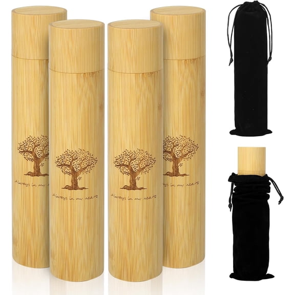 Natural Bamboo Scattering Urns - 9''x2'' Biodegradable Ash Scattering Tubes, Mini Bamboo Spreading Cremation Tube Urns, Keepsake Urns and Black Velvet Bag for Adults Pet Dog Cat Ashes, 4 Pack