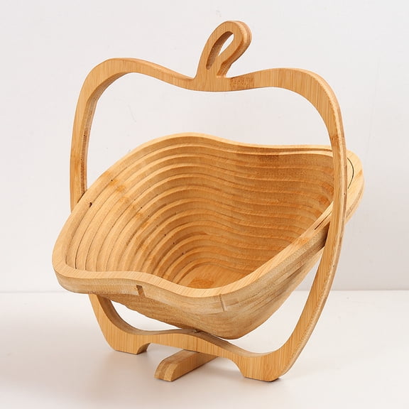 Natural Bamboo Serving Tray, Decorative Fruit Plate for Living Room and Countertop Apple style