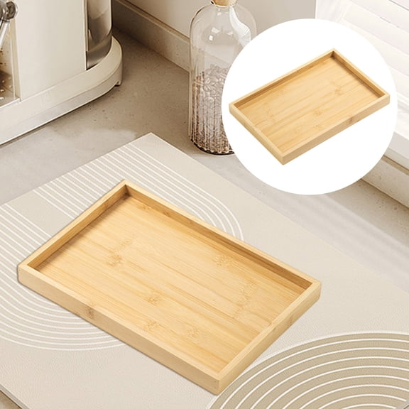 Natural Bamboo Serving Tray Modern Rectangular (Bamboo, 30*25) for Food, Drinks, Decor, Vanity in Home, Kitchen, Bathroom, Coffee Table, Bed