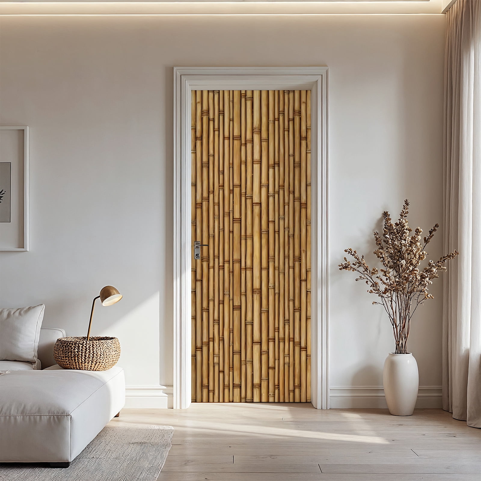 Photo inspiration: Visual Reference: Natural Bamboo Slat Door Sticker Tropical Eco Friendly Door Mural