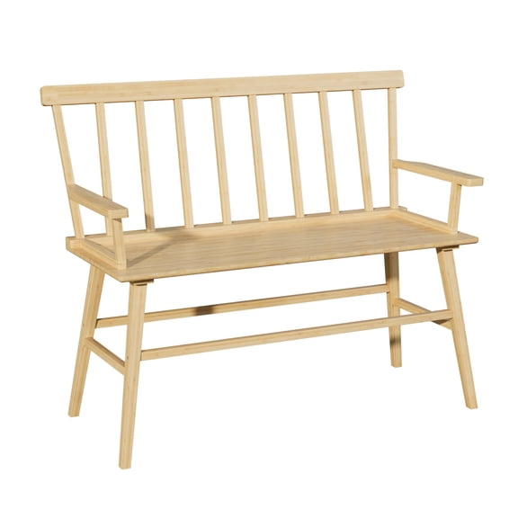 Natural Bamboo Spindle Back Arm Bench For Entryway Living Room