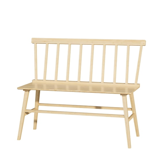 Natural Bamboo Spindle Back Dining Bench, Farmhouse Style Indoor Seating