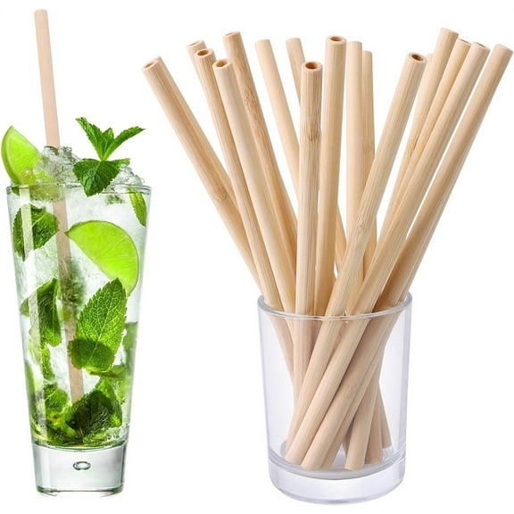 Natural Bamboo Straws for Drink,Straight Bamboo Straw,Biodegradable Eco Friendly Straw,Washable Straws,Round-Mouth Design,for Home Party Bar Restaurant (20Pack)