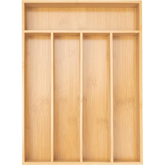 Natural Bamboo Utensil Organizer with 5 Compartments, Drawer Insert for Silverware, Cutlery, and Kitchen Tools