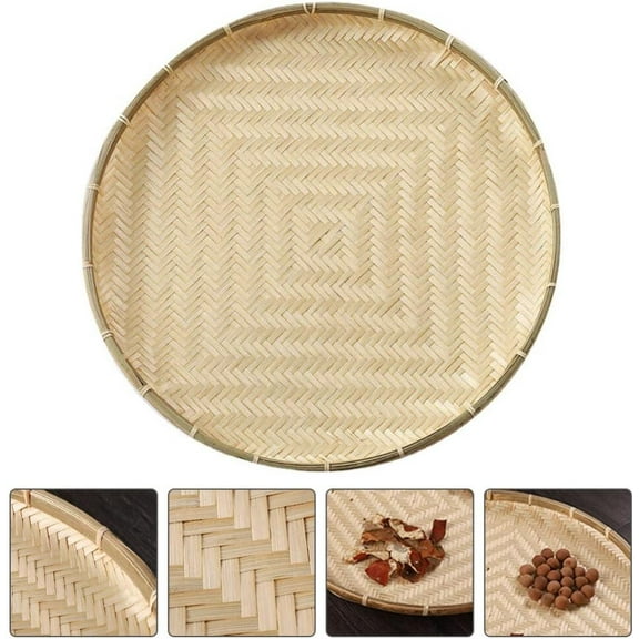 Natural Bamboo Woven Bask Tray,Wicker Flat Round Baskets,Shallow Tray for Drying Food,Wall Hanging Decoration,Vegetables Serving Basket,for Home Farmhouse Garden