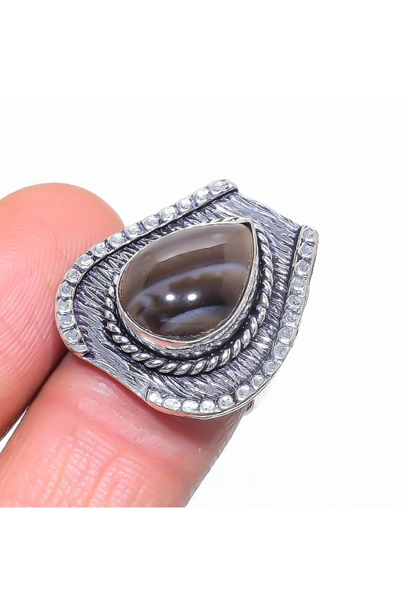 Natural Banded Agate Gemstone 925 Sterling Silver Jewelry Ring Size 6.5