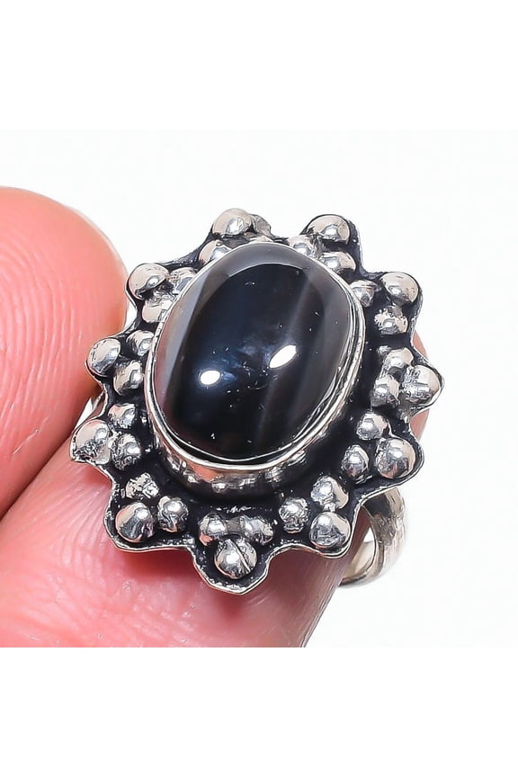 Natural Banded Agate Gemstone 925 Sterling Silver Jewelry Ring Size 7