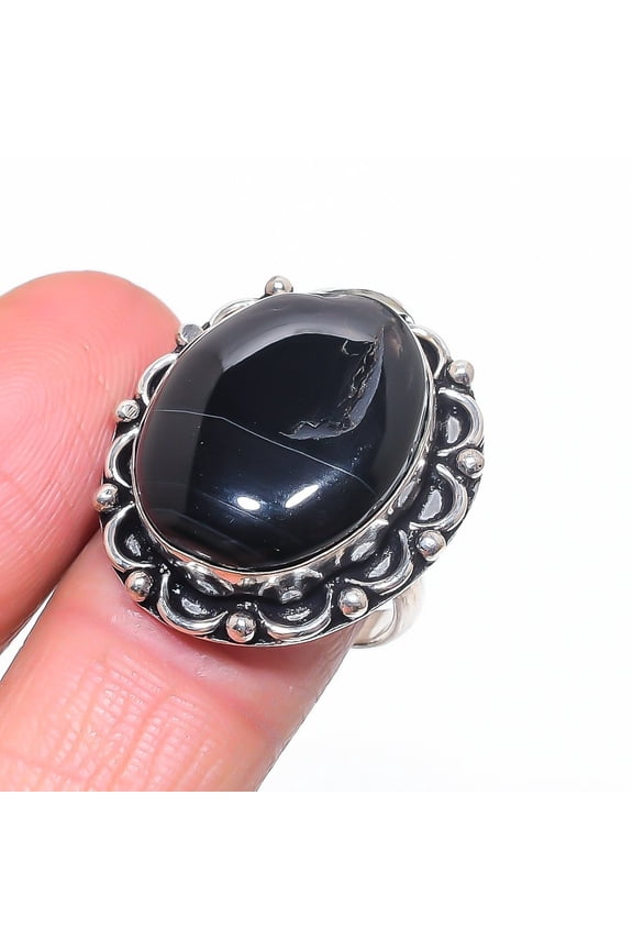 Natural Banded Agate Gemstone 925 Sterling Silver Jewelry Ring Size 8.5