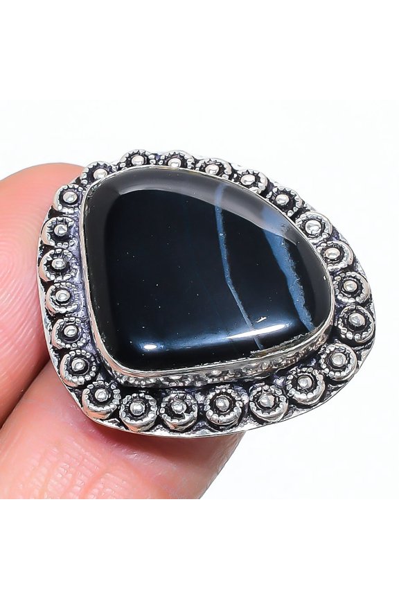 Natural Banded Agate Gemstone 925 Sterling Silver Jewelry Ring Size 8