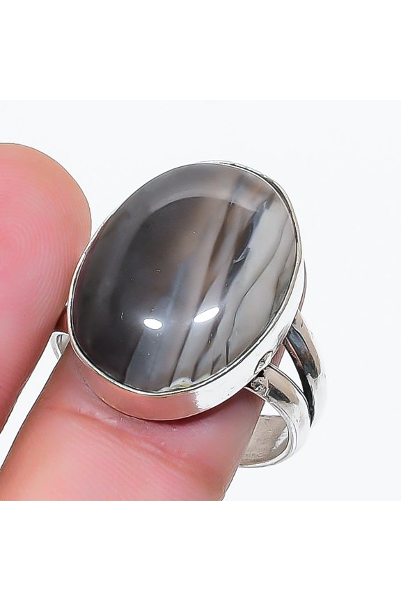 Natural Banded Agate Gemstone 925 Sterling Silver Jewelry Ring Size 9.5
