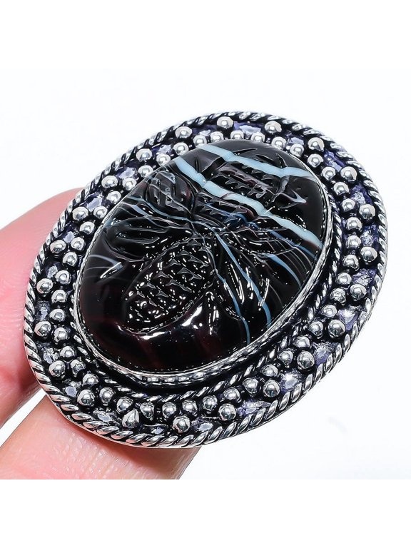 Natural Banded Agate Gemstone Handmade 925 Sterling Silver Ring Size 10