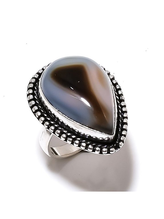 Natural Banded Agate Gemstone Handmade 925 Sterling Silver Ring Size 6.5